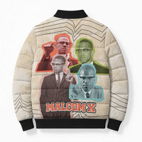 Malcolm X Bomber Puffer Jacket Pop Art Portrait Collage Civil Rights Activist Retro Style Design - Wonder Print Shop