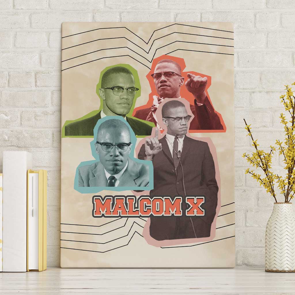 Malcolm X Canvas Wall Art Pop Art Portrait Collage Civil Rights Activist Retro Style Design - Wonder Print Shop