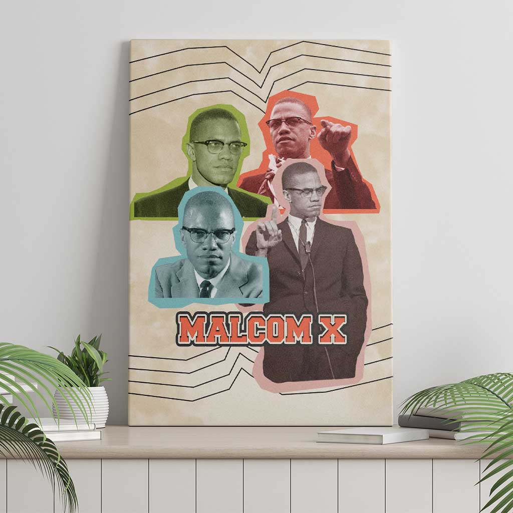 Malcolm X Canvas Wall Art Pop Art Portrait Collage Civil Rights Activist Retro Style Design - Wonder Print Shop