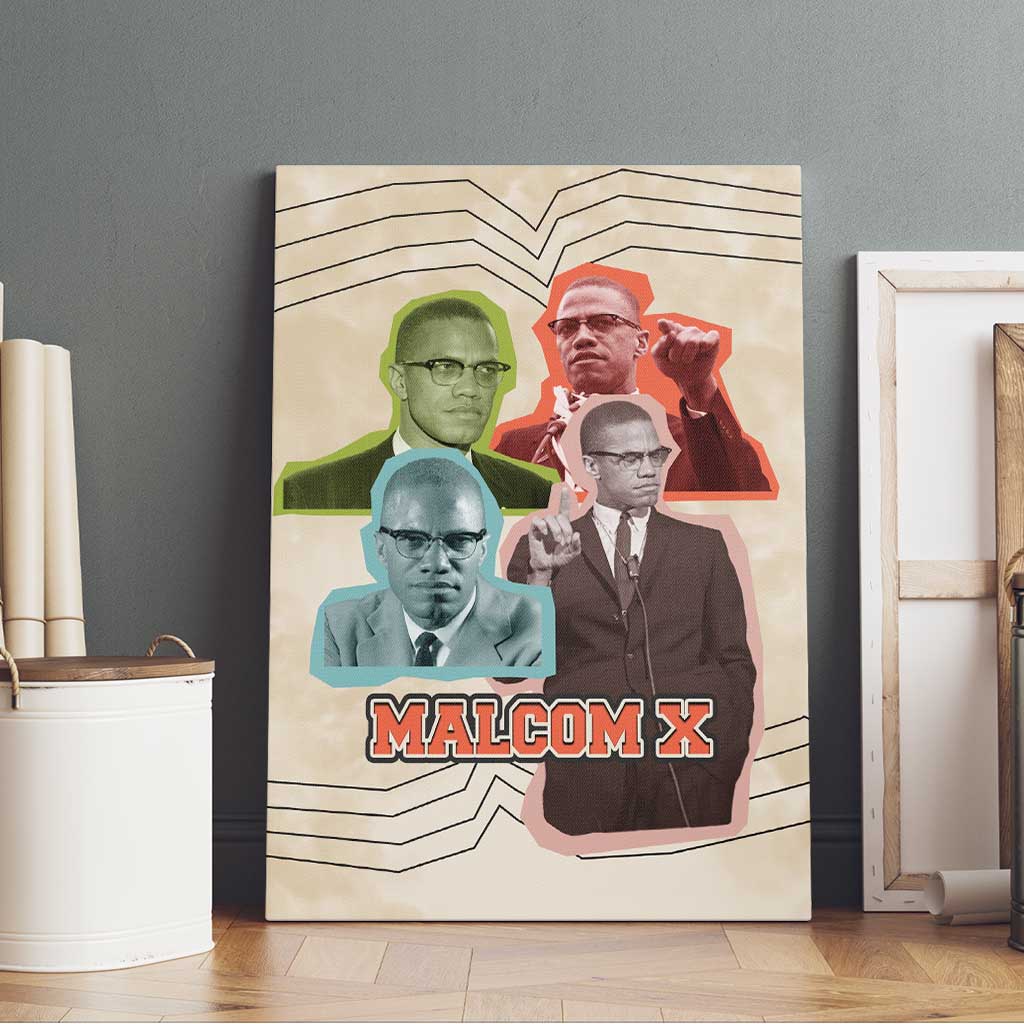 Malcolm X Canvas Wall Art Pop Art Portrait Collage Civil Rights Activist Retro Style Design - Wonder Print Shop