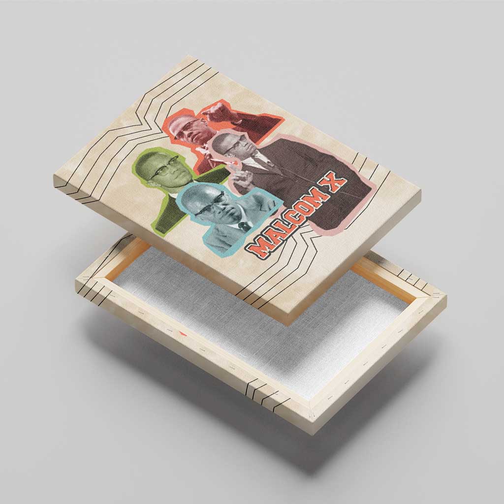 Malcolm X Canvas Wall Art Pop Art Portrait Collage Civil Rights Activist Retro Style Design - Wonder Print Shop