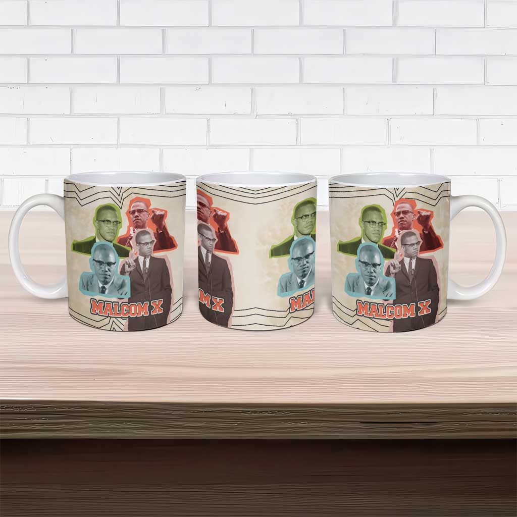 Malcolm X Ceramic Mug Pop Art Portrait Collage Civil Rights Activist Retro Style Design - Wonder Print Shop