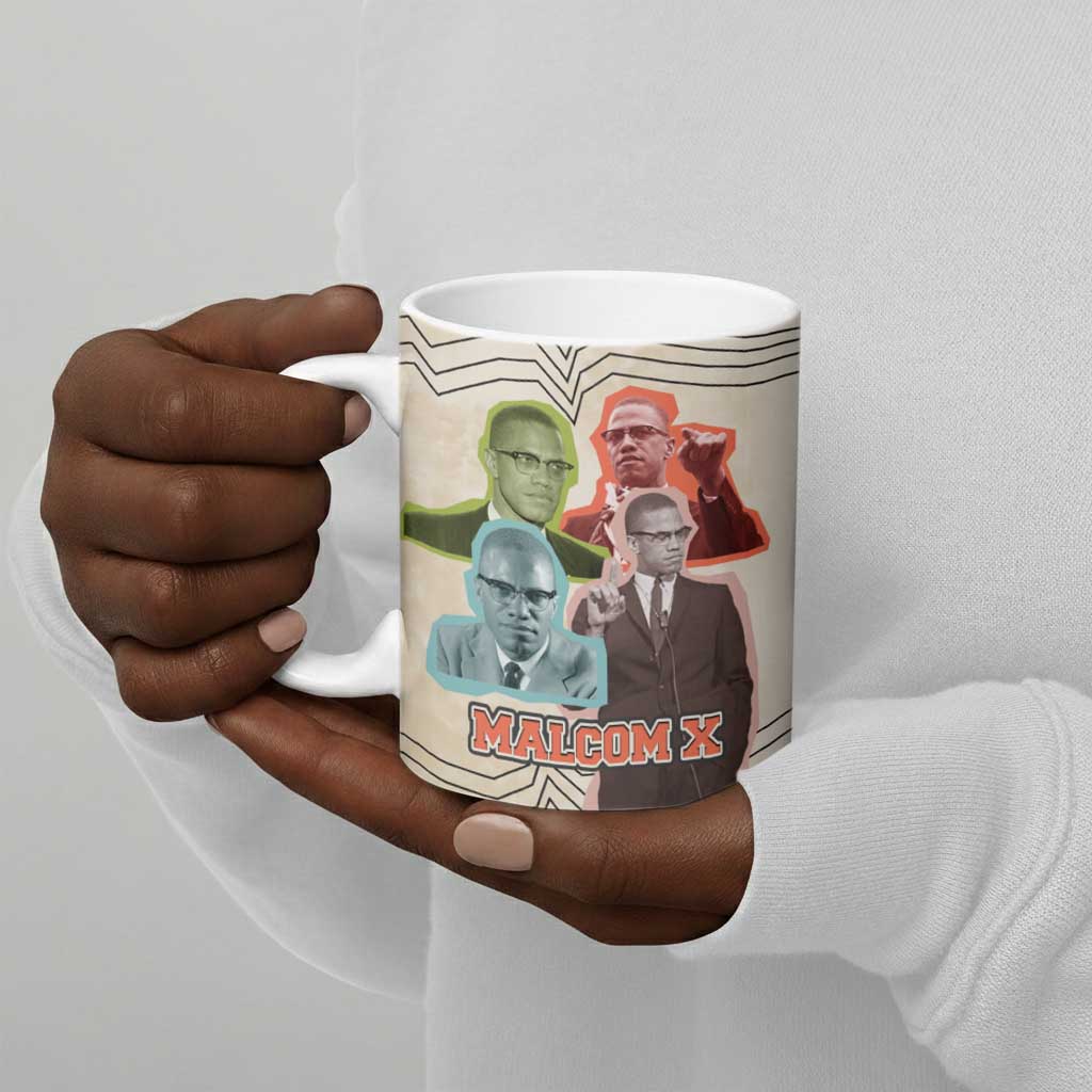 Malcolm X Ceramic Mug Pop Art Portrait Collage Civil Rights Activist Retro Style Design - Wonder Print Shop