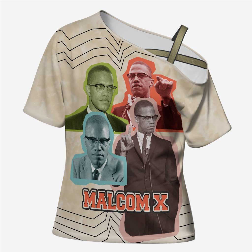 Malcolm X Cross Shoulder Shirt Pop Art Portrait Collage Civil Rights Activist Retro Style Design - Wonder Print Shop