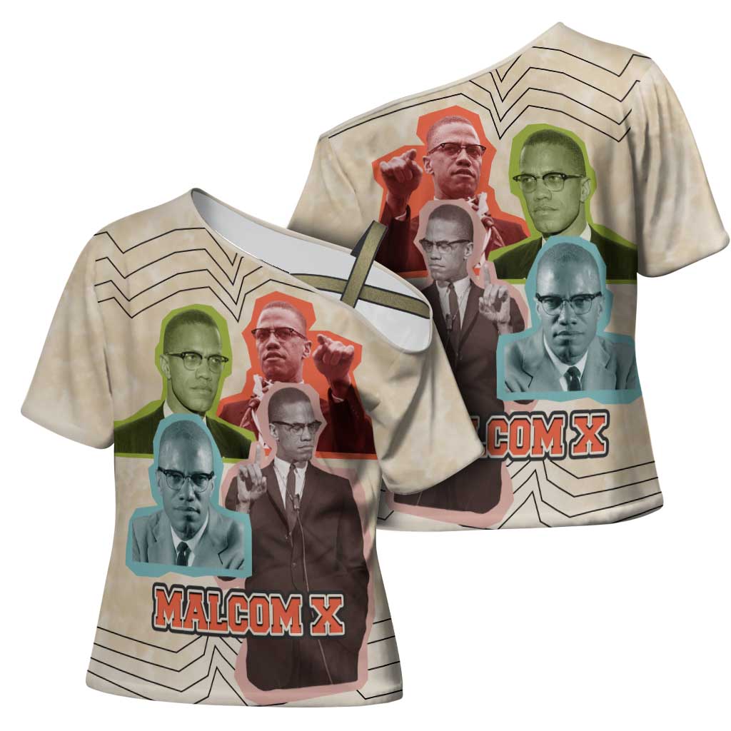 Malcolm X Cross Shoulder Shirt Pop Art Portrait Collage Civil Rights Activist Retro Style Design - Wonder Print Shop