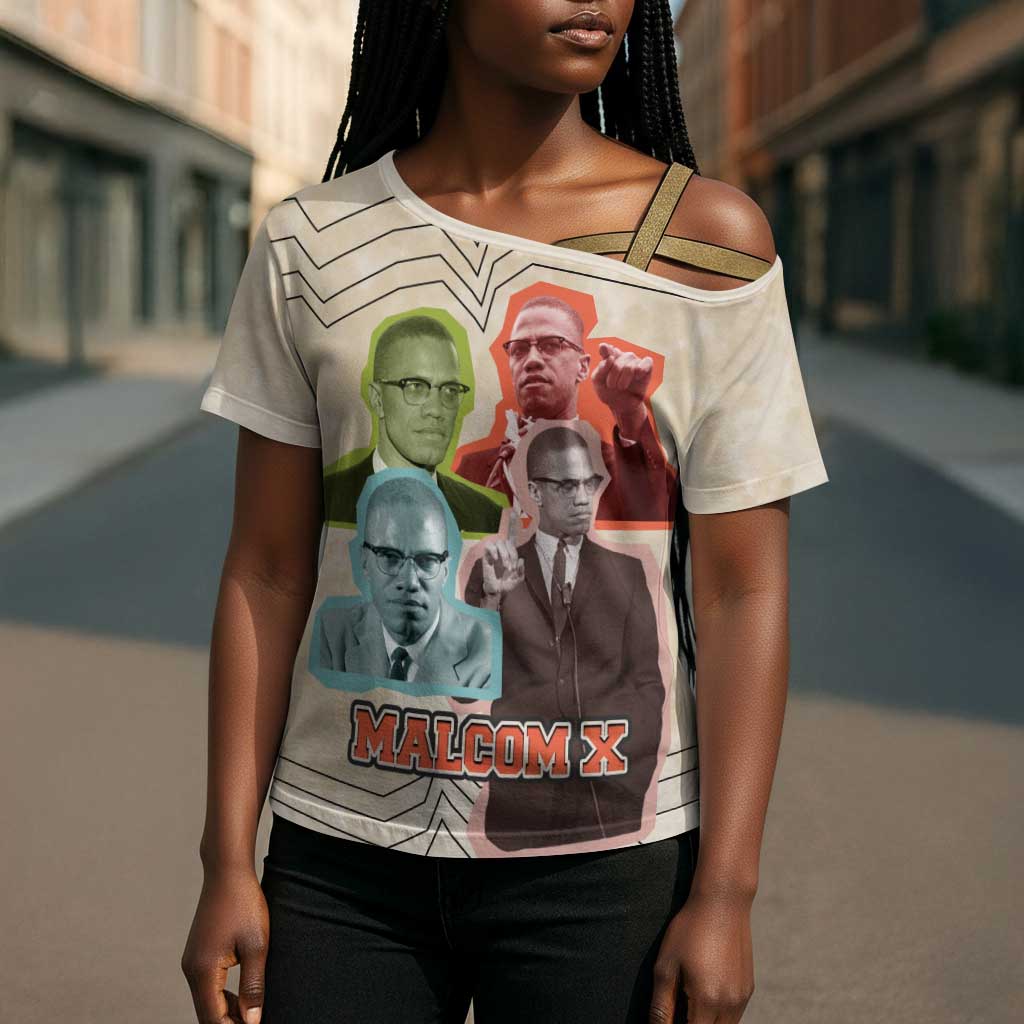 Malcolm X Cross Shoulder Shirt Pop Art Portrait Collage Civil Rights Activist Retro Style Design - Wonder Print Shop