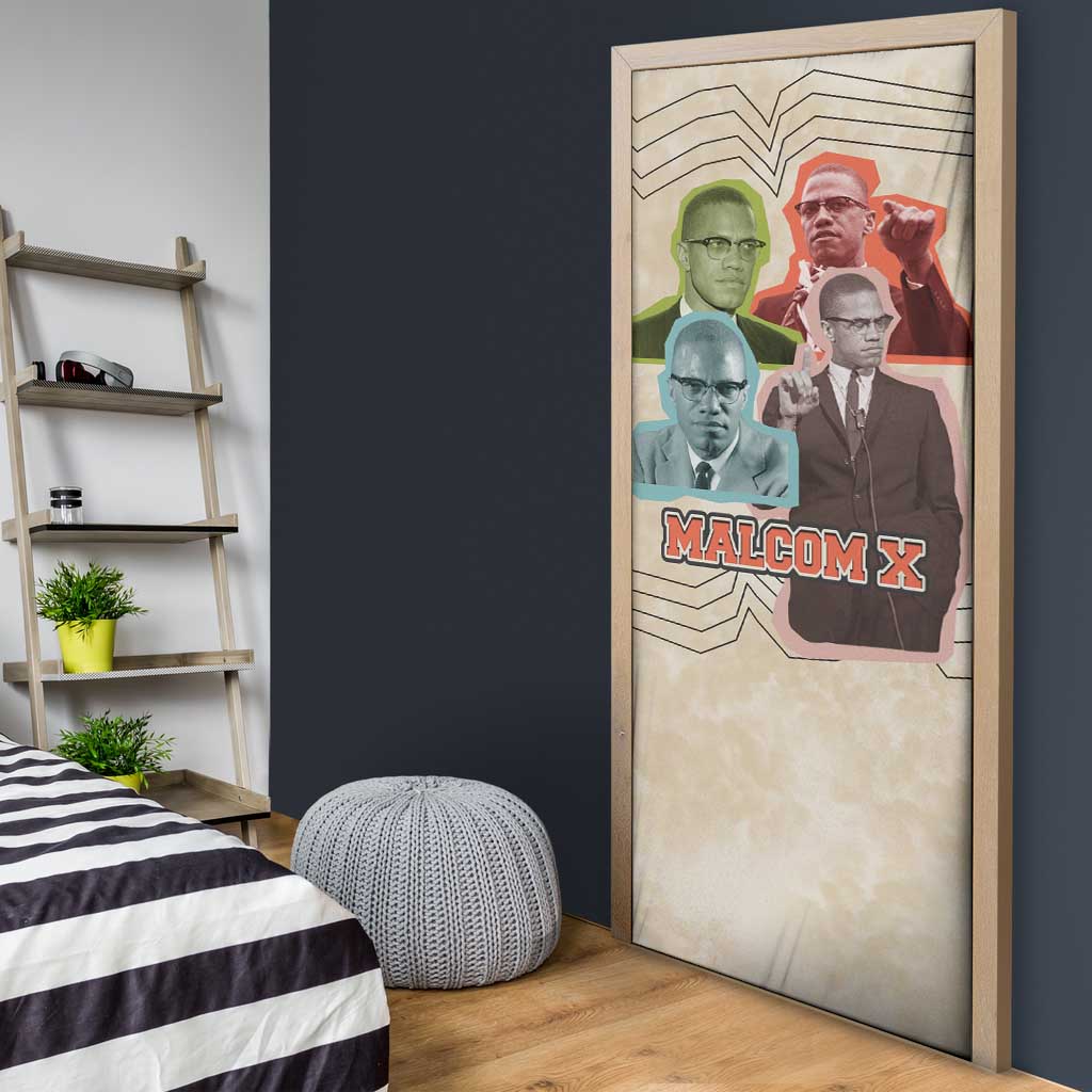 Malcolm X Door Cover Pop Art Portrait Collage Civil Rights Activist Retro Style Design - Wonder Print Shop