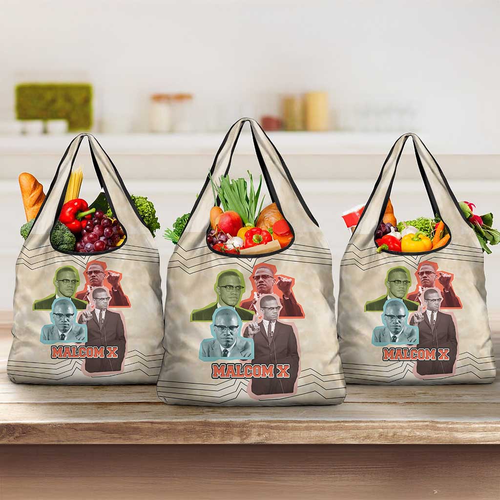 Malcolm X Grocery Bag Pop Art Portrait Collage Civil Rights Activist Retro Style Design - Wonder Print Shop