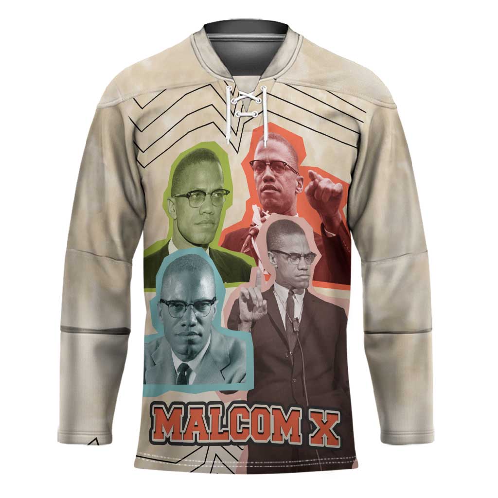 Malcolm X Hockey Jersey Pop Art Portrait Collage Civil Rights Activist Retro Style Design - Wonder Print Shop