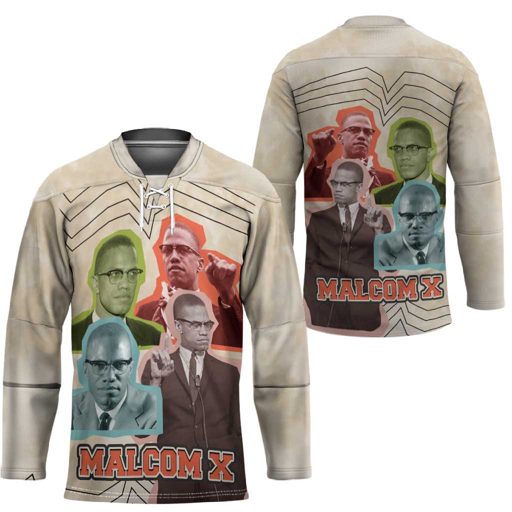 Malcolm X Hockey Jersey Pop Art Portrait Collage Civil Rights Activist Retro Style Design - Wonder Print Shop