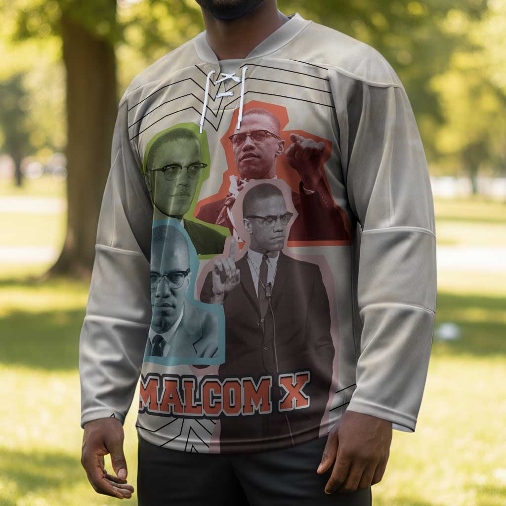 Malcolm X Hockey Jersey Pop Art Portrait Collage Civil Rights Activist Retro Style Design - Wonder Print Shop