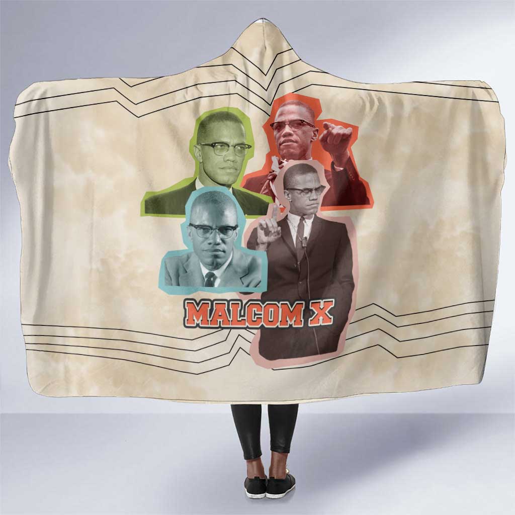 Malcolm X Hooded Blanket Pop Art Portrait Collage Civil Rights Activist Retro Style Design - Wonder Print Shop