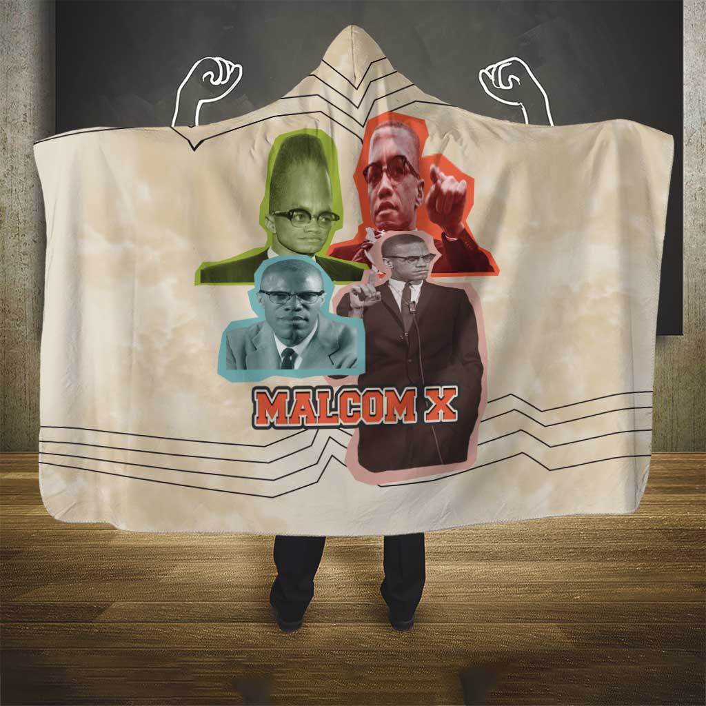 Malcolm X Hooded Blanket Pop Art Portrait Collage Civil Rights Activist Retro Style Design - Wonder Print Shop
