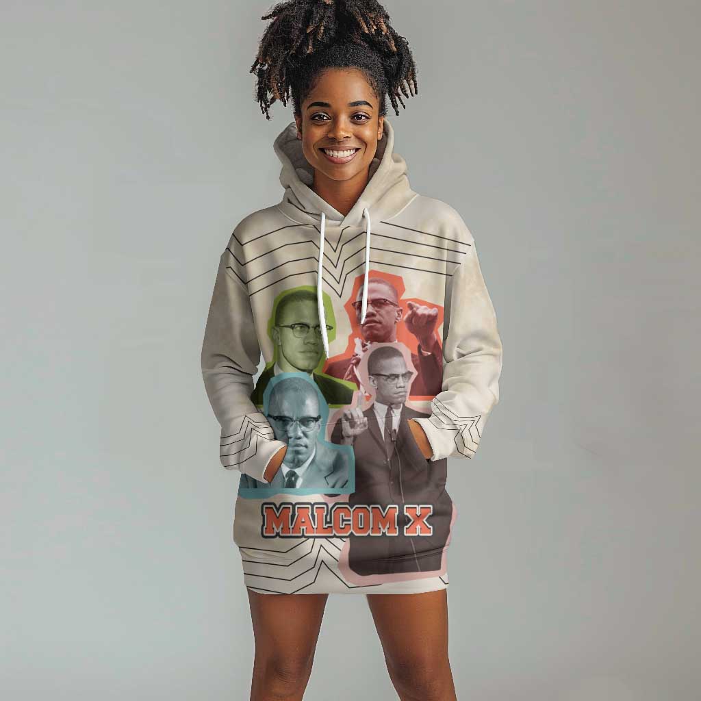 Malcolm X Hoodie Dress Pop Art Portrait Collage Civil Rights Activist Retro Style Design - Wonder Print Shop