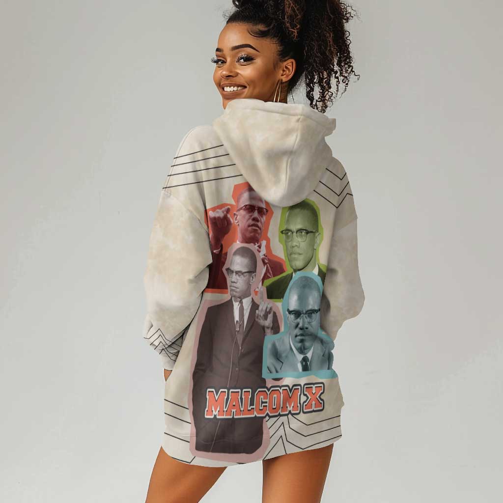 Malcolm X Hoodie Dress Pop Art Portrait Collage Civil Rights Activist Retro Style Design - Wonder Print Shop