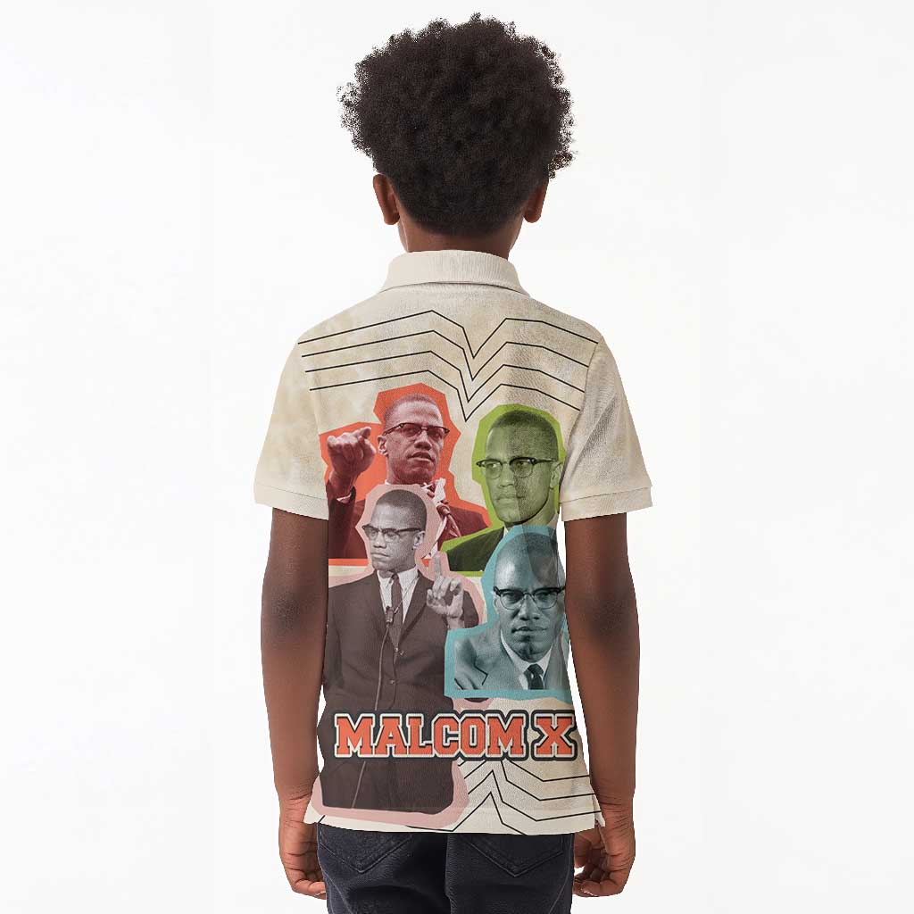 Malcolm X Kid Polo Shirt Pop Art Portrait Collage Civil Rights Activist Retro Style Design TS04