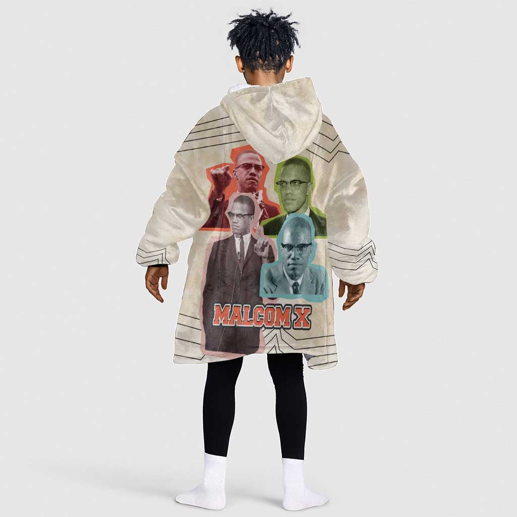 Malcolm X Kid Wearable Blanket Hoodie Pop Art Portrait Collage Civil Rights Activist Retro Style Design - Wonder Print Shop