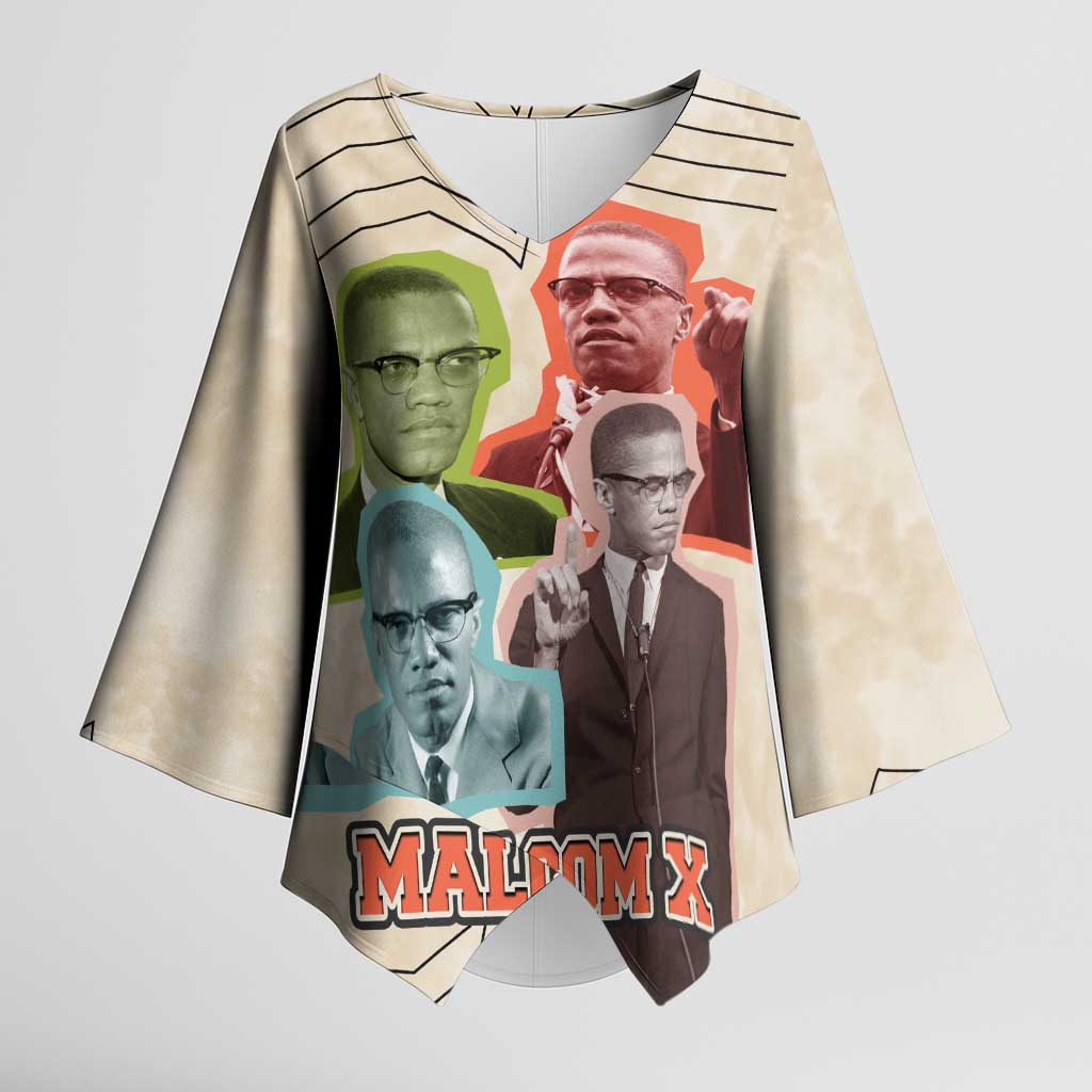 Malcolm X Kimono Sleeve Blouse Pop Art Portrait Collage Civil Rights Activist Retro Style Design - Wonder Print Shop