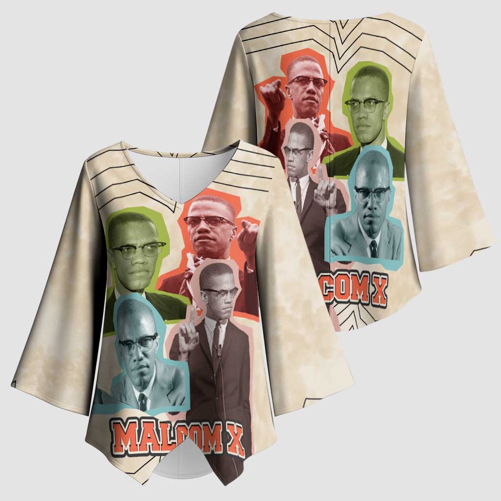 Malcolm X Kimono Sleeve Blouse Pop Art Portrait Collage Civil Rights Activist Retro Style Design - Wonder Print Shop