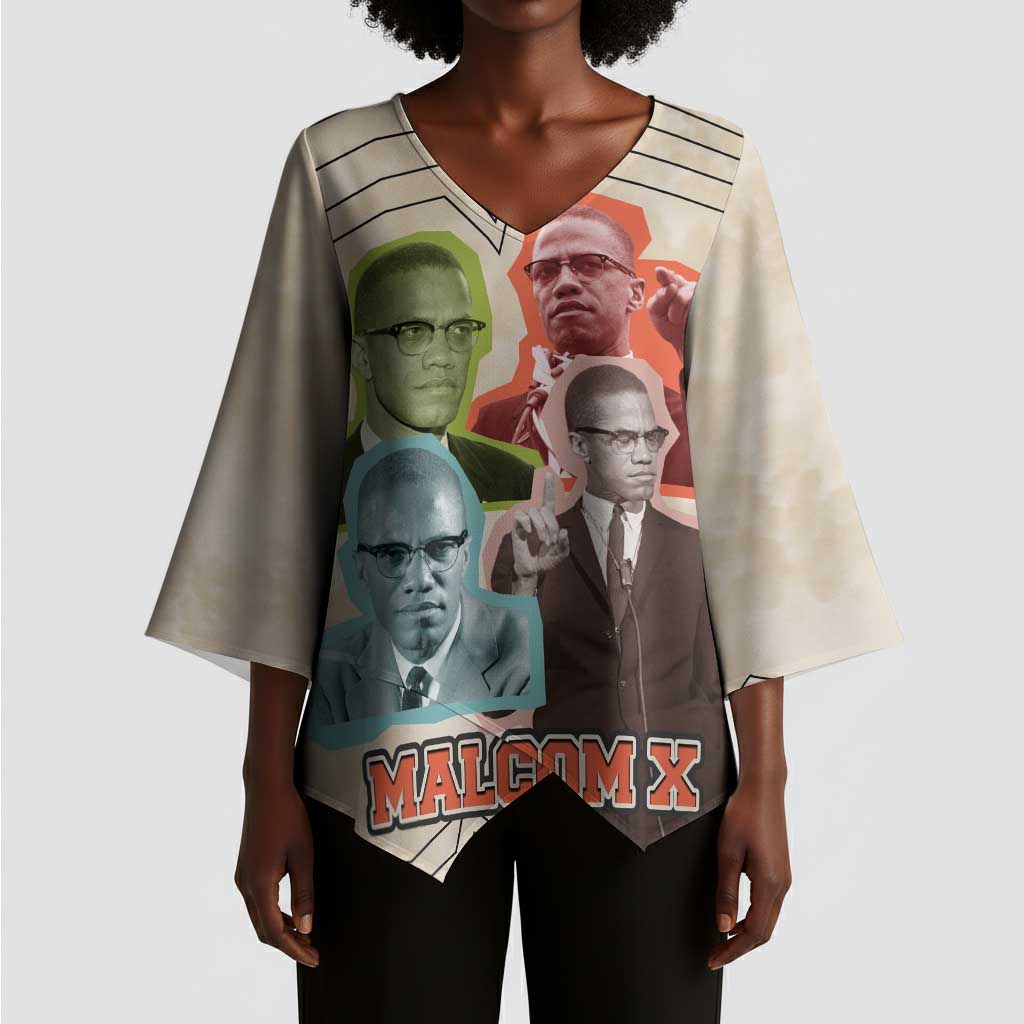 Malcolm X Kimono Sleeve Blouse Pop Art Portrait Collage Civil Rights Activist Retro Style Design - Wonder Print Shop