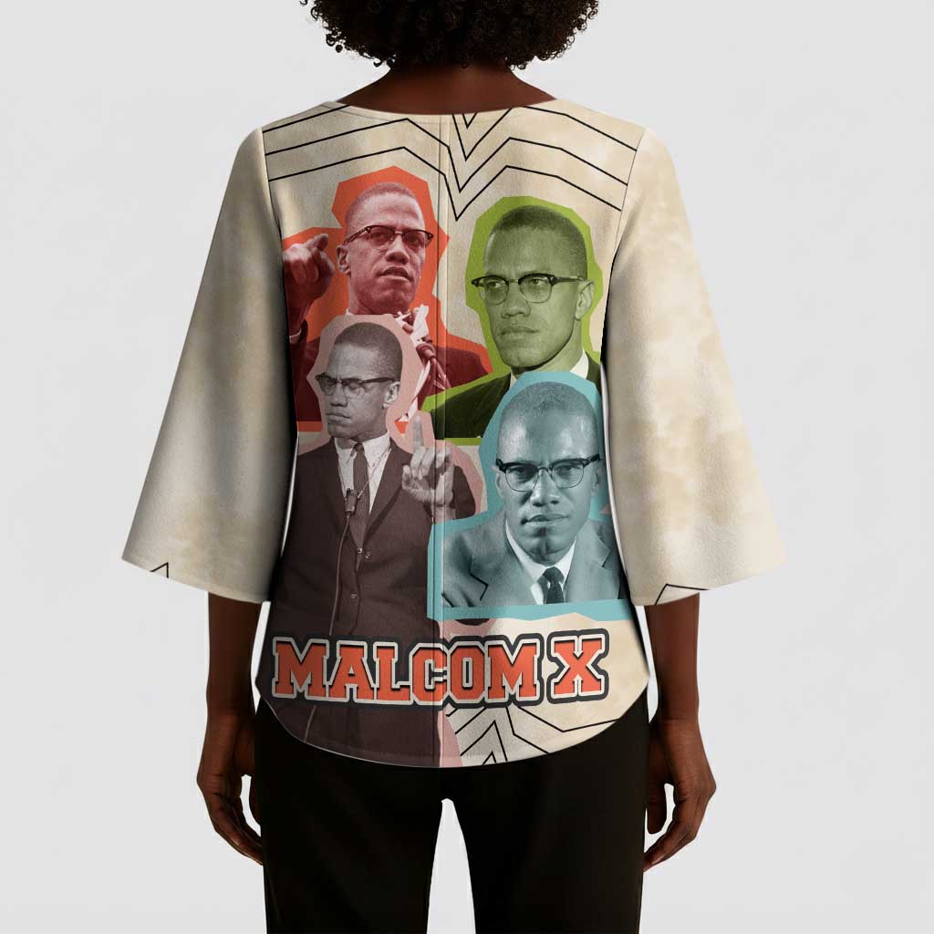 Malcolm X Kimono Sleeve Blouse Pop Art Portrait Collage Civil Rights Activist Retro Style Design - Wonder Print Shop