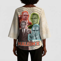 Malcolm X Kimono Sleeve Blouse Pop Art Portrait Collage Civil Rights Activist Retro Style Design - Wonder Print Shop