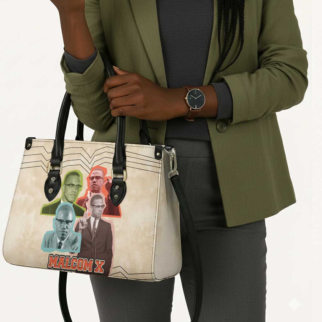 Malcolm X Leather Bag Pop Art Portrait Collage Civil Rights Activist Retro Style Design - Wonder Print Shop