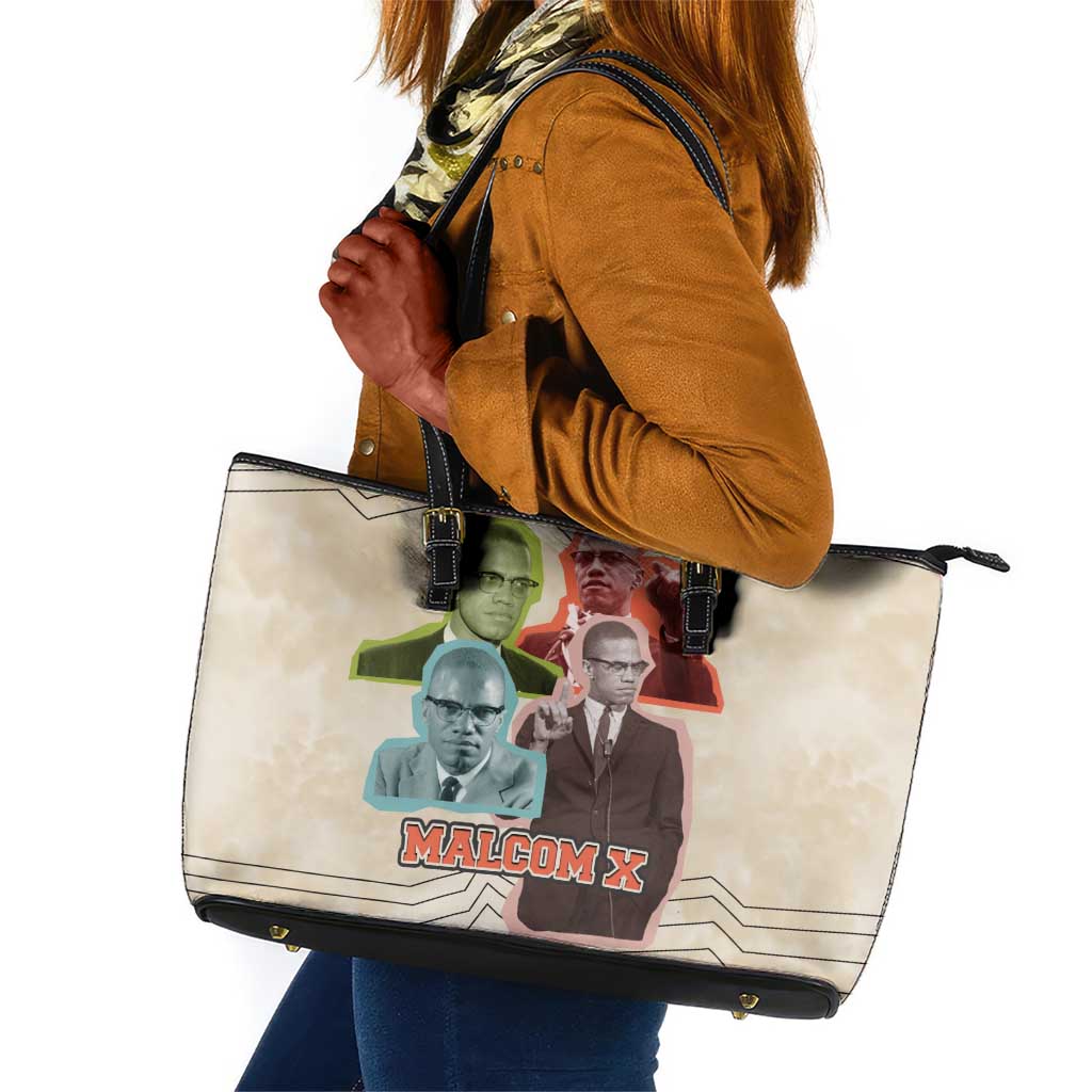 Malcolm X Leather Tote Bag Pop Art Portrait Collage Civil Rights Activist Retro Style Design - Wonder Print Shop