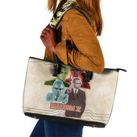 Malcolm X Leather Tote Bag Pop Art Portrait Collage Civil Rights Activist Retro Style Design - Wonder Print Shop