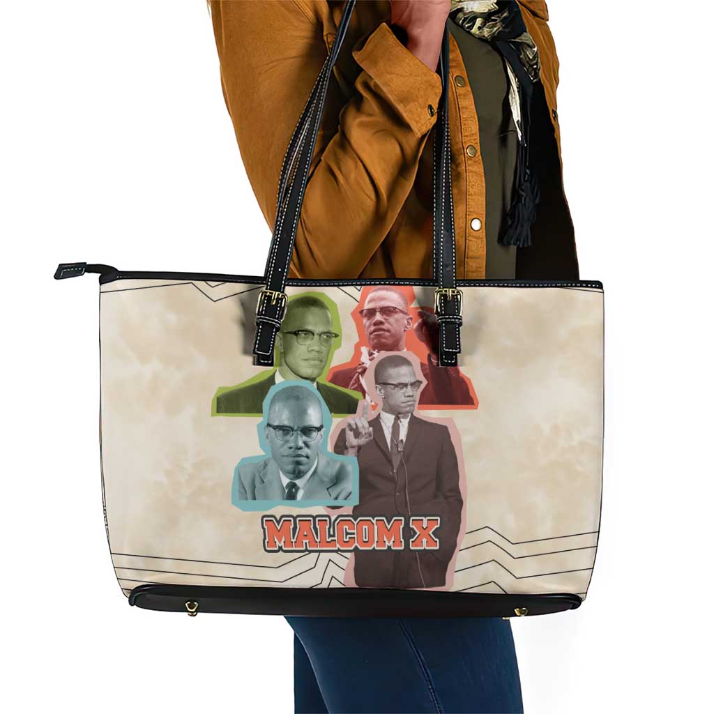 Malcolm X Leather Tote Bag Pop Art Portrait Collage Civil Rights Activist Retro Style Design - Wonder Print Shop