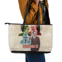 Malcolm X Leather Tote Bag Pop Art Portrait Collage Civil Rights Activist Retro Style Design - Wonder Print Shop