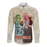 Malcolm X Long Sleeve Button Shirt Pop Art Portrait Collage Civil Rights Activist Retro Style Design - Wonder Print Shop