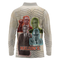 Malcolm X Long Sleeve Polo Shirt Pop Art Portrait Collage Civil Rights Activist Retro Style Design - Wonder Print Shop