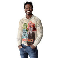 Malcolm X Long Sleeve Polo Shirt Pop Art Portrait Collage Civil Rights Activist Retro Style Design - Wonder Print Shop