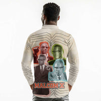 Malcolm X Long Sleeve Polo Shirt Pop Art Portrait Collage Civil Rights Activist Retro Style Design - Wonder Print Shop
