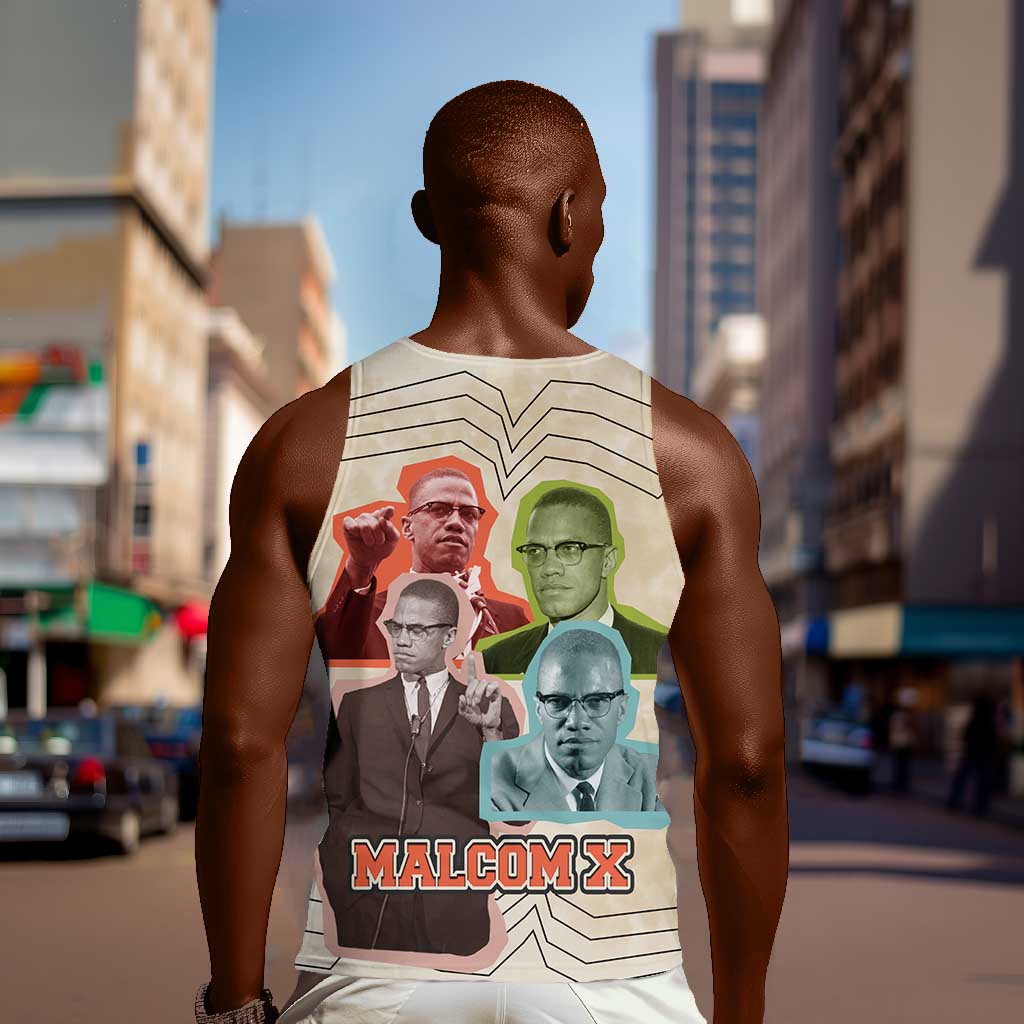 Malcolm X Men Tank Top Pop Art Portrait Collage Civil Rights Activist Retro Style Design - Wonder Print Shop