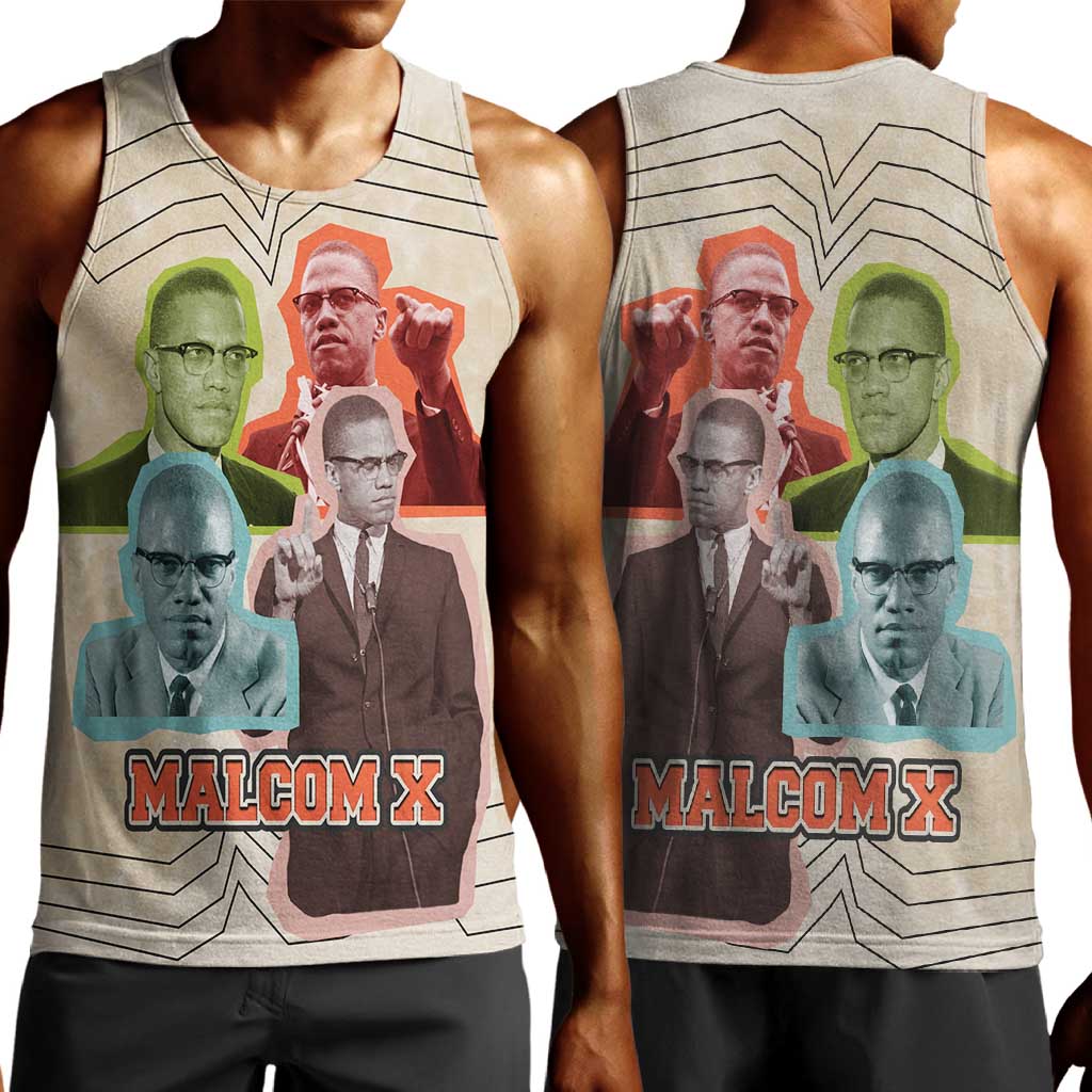 Malcolm X Men Tank Top Pop Art Portrait Collage Civil Rights Activist Retro Style Design - Wonder Print Shop