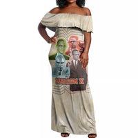 Malcolm X Off Shoulder Maxi Dress Pop Art Portrait Collage Civil Rights Activist Retro Style Design - Wonder Print Shop