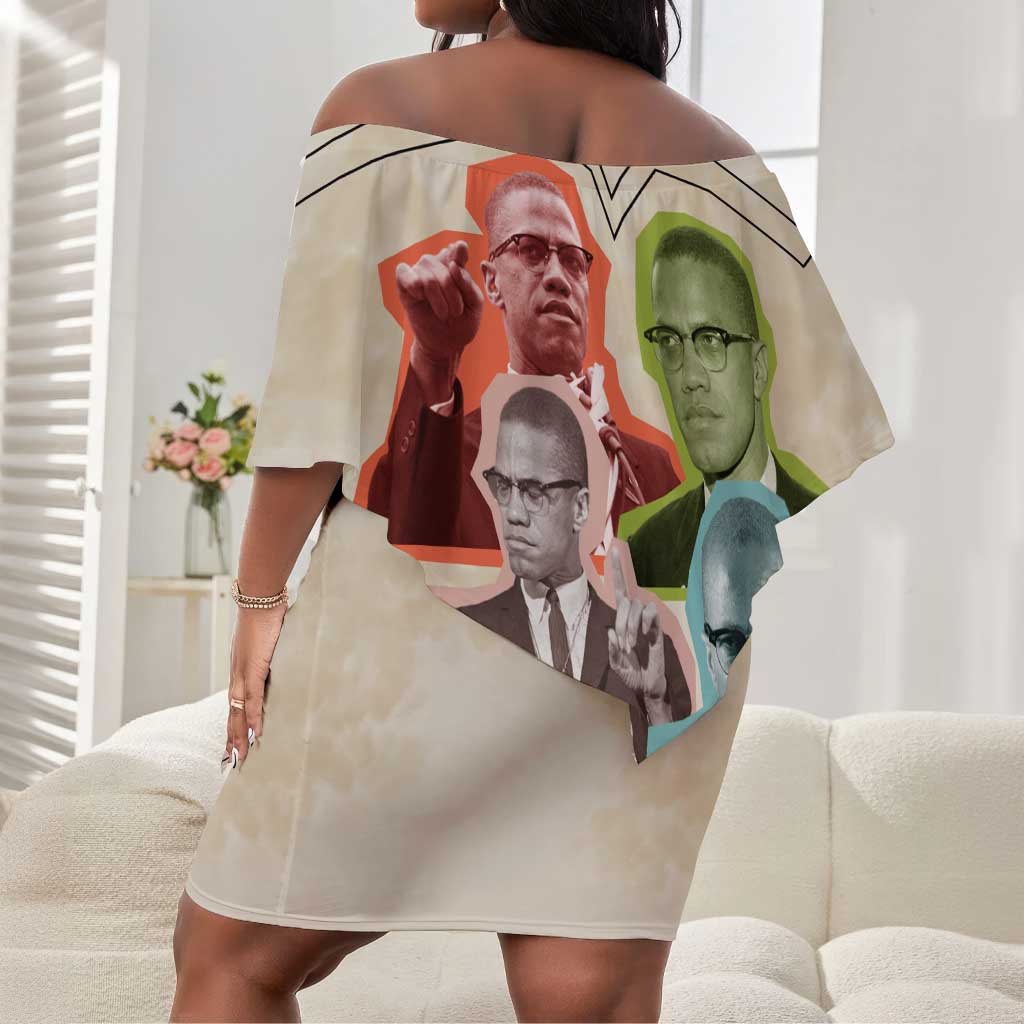 Malcolm X Off Shoulder Short Dress Pop Art Portrait Collage Civil Rights Activist Retro Style Design - Wonder Print Shop