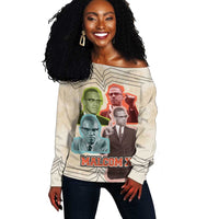 Malcolm X Off Shoulder Sweater Pop Art Portrait Collage Civil Rights Activist Retro Style Design - Wonder Print Shop