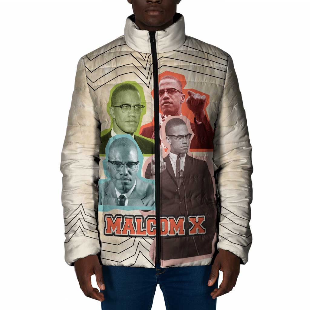 Malcolm X Padded Jacket Pop Art Portrait Collage Civil Rights Activist Retro Style Design - Wonder Print Shop