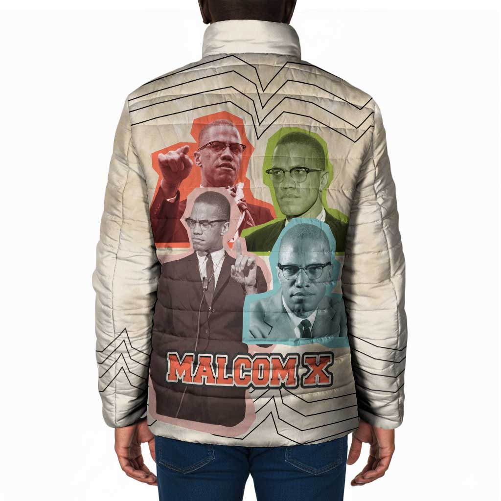 Malcolm X Padded Jacket Pop Art Portrait Collage Civil Rights Activist Retro Style Design - Wonder Print Shop