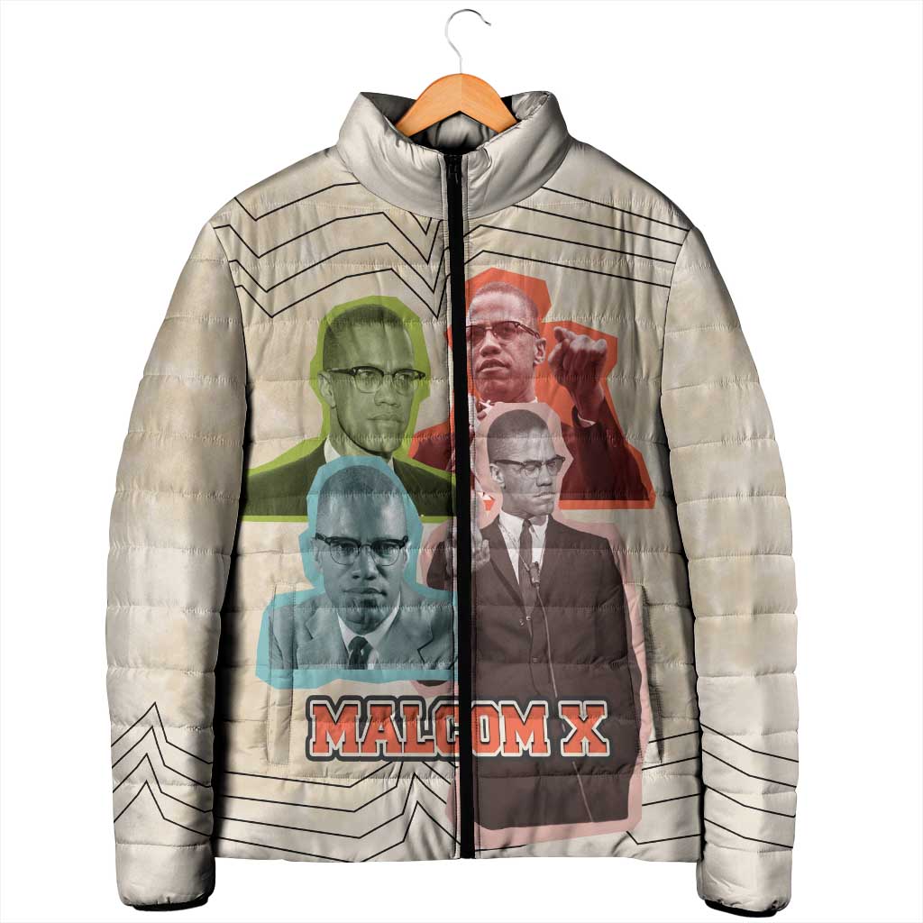 Malcolm X Padded Jacket Pop Art Portrait Collage Civil Rights Activist Retro Style Design - Wonder Print Shop