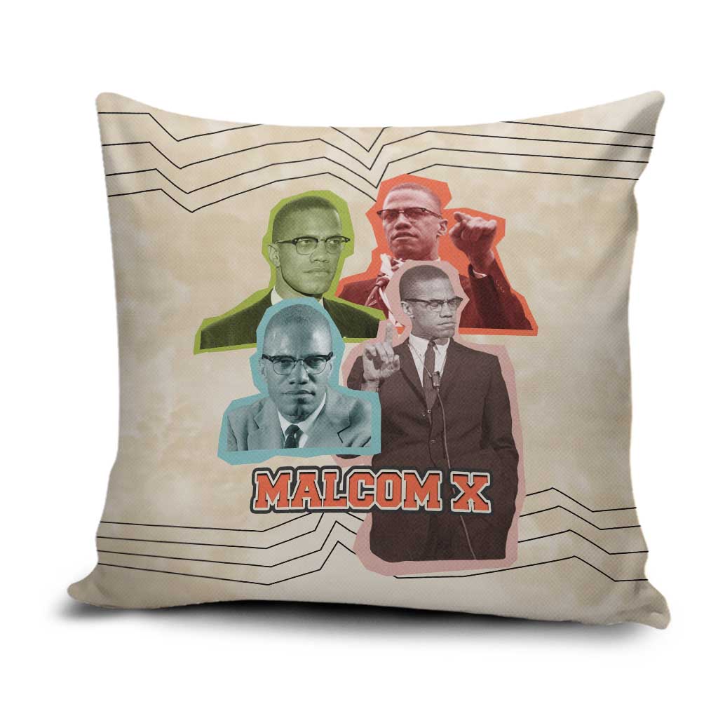 Malcolm X Pillow Cover Pop Art Portrait Collage Civil Rights Activist Retro Style Design - Wonder Print Shop