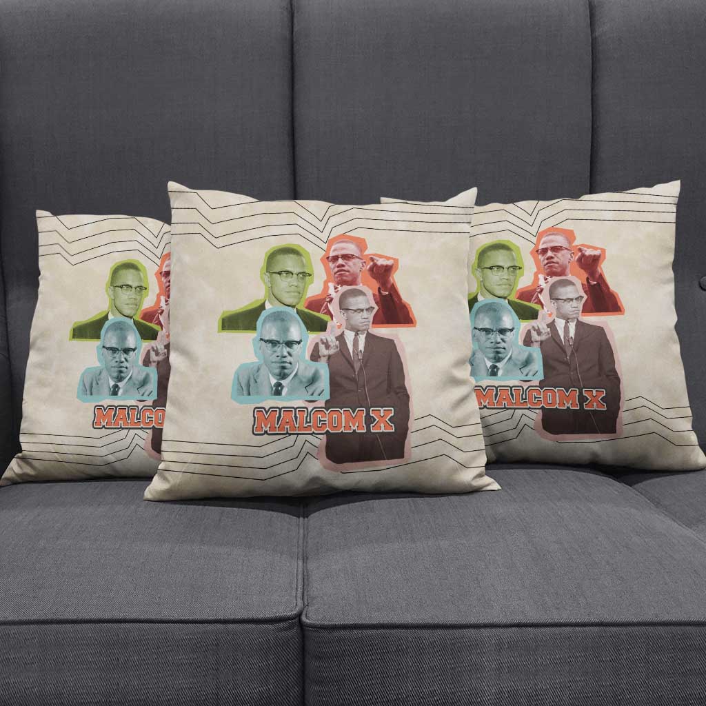 Malcolm X Pillow Cover Pop Art Portrait Collage Civil Rights Activist Retro Style Design - Wonder Print Shop