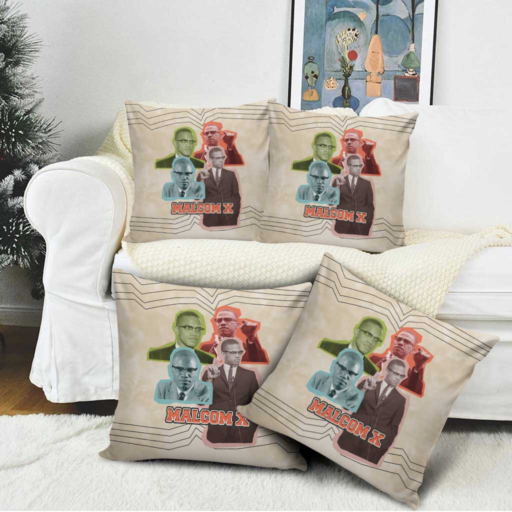 Malcolm X Pillow Cover Pop Art Portrait Collage Civil Rights Activist Retro Style Design - Wonder Print Shop