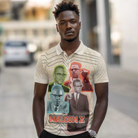 Malcolm X Polo Shirt Pop Art Portrait Collage Civil Rights Activist Retro Style Design TS04