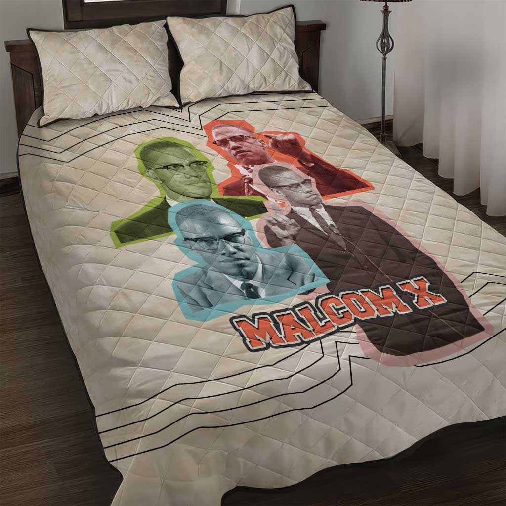 Malcolm X Quilt Bed Set Pop Art Portrait Collage Civil Rights Activist Retro Style Design - Wonder Print Shop