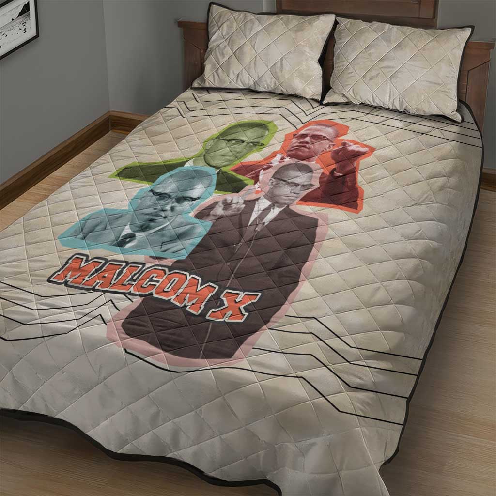 Malcolm X Quilt Bed Set Pop Art Portrait Collage Civil Rights Activist Retro Style Design - Wonder Print Shop