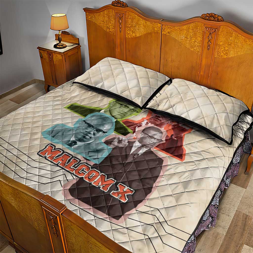 Malcolm X Quilt Bed Set Pop Art Portrait Collage Civil Rights Activist Retro Style Design - Wonder Print Shop